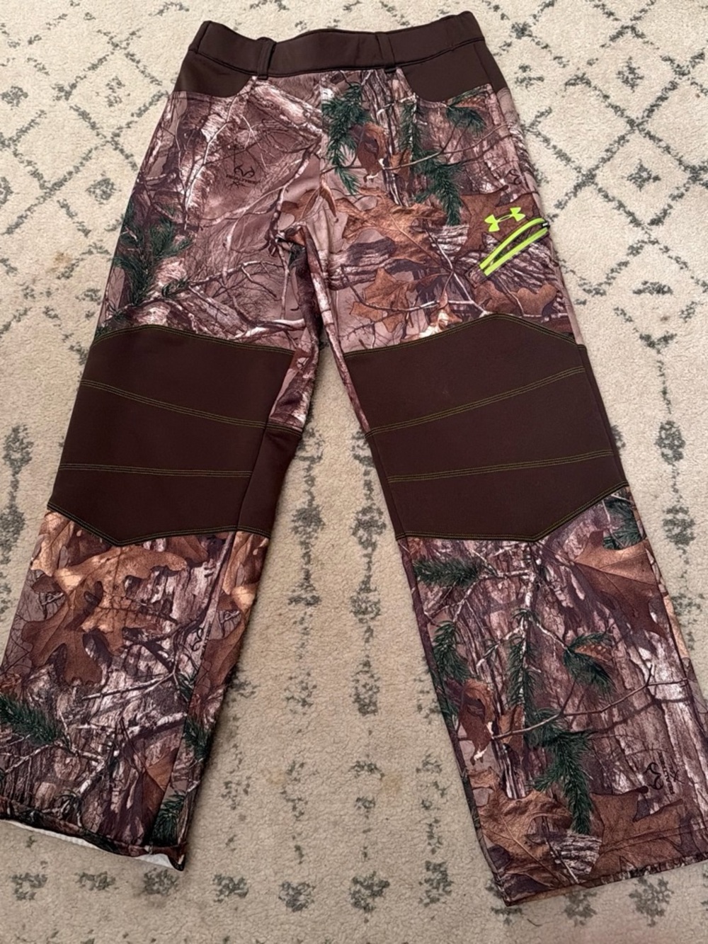 Under Armour Boys' Brown Camo Jogger Pants with Neon Logo
